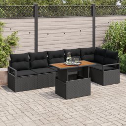 vidaXL Tuinbankenset 7 st 6-Aantal zitplaatsen Zwart poly rattan