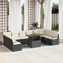 vidaXL Tuinbankenset 11 st 10-Aantal zitplaatsen Zwart en Crème