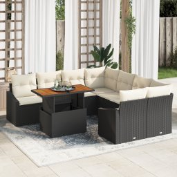 vidaXL Tuinbankenset 9 st Zwart en Crème