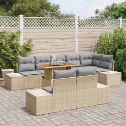 vidaXL Tuinbankenset 9 st Beige 100 x 55 x 73 cm poly rattan