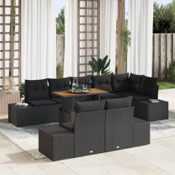 vidaXL Tuinbankenset 9 st Zwart poly rattan