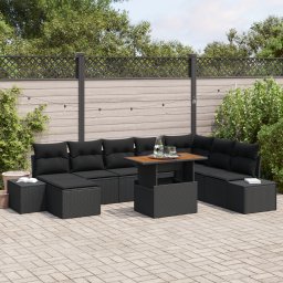 vidaXL Tuinbankenset 9 st Zwart poly rattan