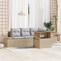 vidaXL Tuinbankenset 5 st Beige poly rattan