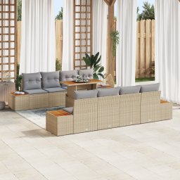 vidaXL Tuinbankenset 9 st Beige poly rattan