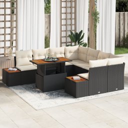 vidaXL Tuinbankenset 9 st Zwart poly rattan