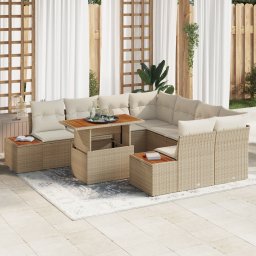 vidaXL Tuinbankenset 9 st Beige poly rattan