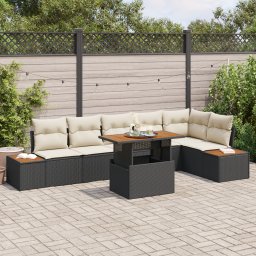 vidaXL Tuinbankenset 7 st Zwart poly rattan