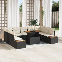 vidaXL Tuinbankenset 10 st Zwart poly rattan