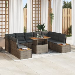 vidaXL Tuinbankenset 10 st Grijs poly rattan