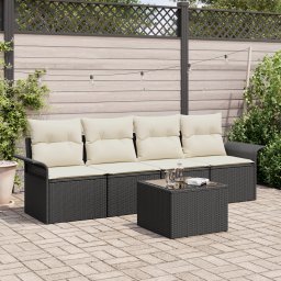 vidaXL Tuin Sofa Set 5 st Zwart en Crème poly rattan