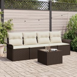vidaXL Tuin Sofa Set 5 st Bruin en Crème poly rattan