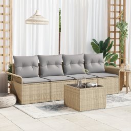 vidaXL Tuin Sofa Set 5 st Beige en Grijs poly rattan