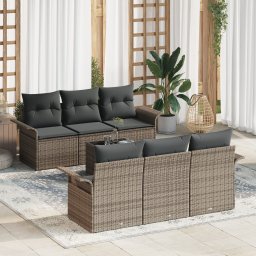 vidaXL Tuinbankenset 7 st Grijs poly rattan