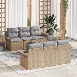 vidaXL Tuinbankenset 7 st Beige en Grijs poly rattan
