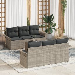 vidaXL Tuinbankenset 7 st Licht Grijs en Donker Grijs poly rattan