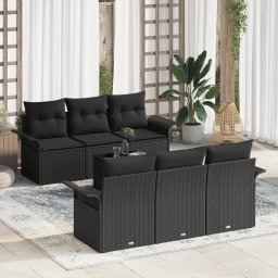 vidaXL Tuinbankenset 7 st Zwart poly rattan