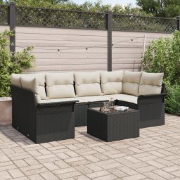 vidaXL Tuin Sofa Set 7 pcs 6-Seater Zwart en Crème poly rattan