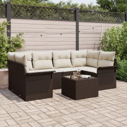 vidaXL Tuin Sofa Set 7 pcs 6-Seater Bruin en crèmekleurig poly rattan
