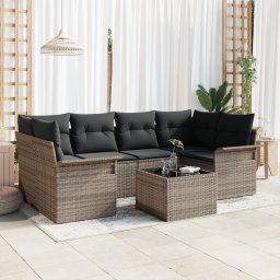 vidaXL Tuin Sofa Set 7 pcs 6-Seater Grijs poly rattan