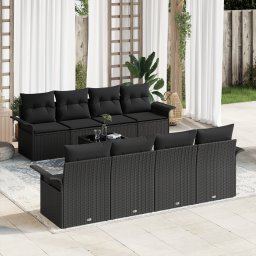 vidaXL Tuin Sofa Set 9 st 8-Aantal zitplaatsen Zwart poly rattan
