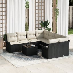 vidaXL Tuinbankenset 9 st Zwart en Crème poly rattan