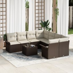 vidaXL Tuinbankenset 9 st Bruin en Crème poly rattan