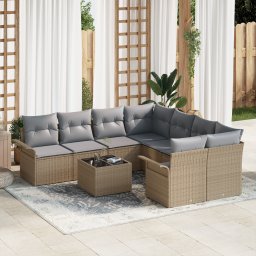 vidaXL Tuinbankenset 9 st Beige en Grijs poly rattan