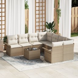 vidaXL Tuinbankenset 9 st Beige en Crème poly rattan