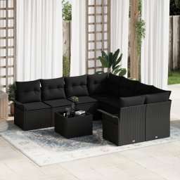 vidaXL Tuinbankenset 9 st Zwart poly rattan