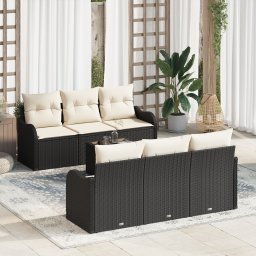 vidaXL Tuin Sofa Set 7 st 6-Aantal zitplaatsen Zwart en Crème