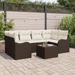 vidaXL Tuin Sofa Set 7 st 6-Aantal zitplaatsen Bruin en Crème