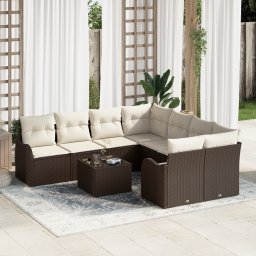 vidaXL Tuin Sofa Set 9 st 8-Aantal zitplaatsen Bruin en Crème