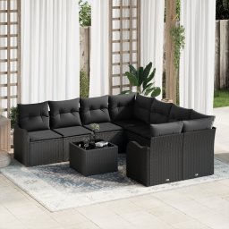 vidaXL Tuin Sofa Set 9 st 8-Aantal zitplaatsen Zwart