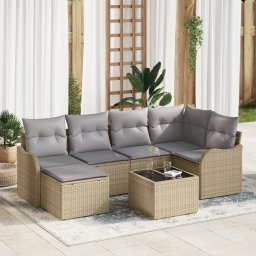vidaXL Tuin Sofa Set 7 st Beige en Licht Grijs poly rattan