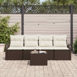 vidaXL Tuinbankenset 5 pcs 4-Seater Bruin en crèmekleurig poly rattan