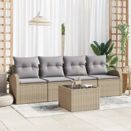 vidaXL Tuinbankenset 5 pcs 4-Seater Beige en Grijs poly rattan