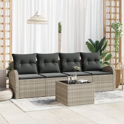 vidaXL Tuinbankenset 5 pcs 4-Seater Licht Grijs en Donker Grijs
