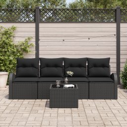 vidaXL Tuin Sofa Set 5 st 4-Aantal zitplaatsen Zwart poly rattan