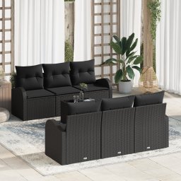 vidaXL Tuin Sofa Set 7 st 6-Aantal zitplaatsen Zwart poly rattan