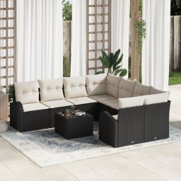 vidaXL Bankstel 9 st 8-Aantal zitplaatsen Zwart en Crème poly rattan