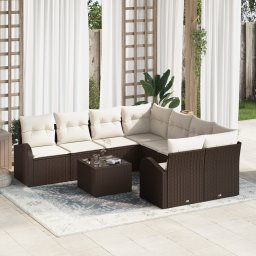 vidaXL Bankstel 9 st 8-Aantal zitplaatsen Bruin en Crème poly rattan