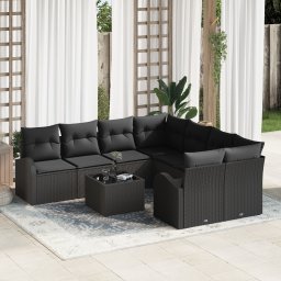 vidaXL Bankstel 9 st 8-Aantal zitplaatsen Zwart poly rattan