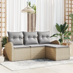 vidaXL Bankstel 4 st Beige en Licht Grijs poly rattan