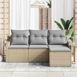 vidaXL Bankstel met kussen 4 pcs Beige en Licht Grijs poly rattan