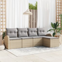 vidaXL Bankstel 5 st Beige en Licht Grijs poly rattan