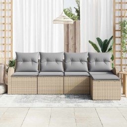 vidaXL Bankstel met kussen 5 pcs Beige en Licht Grijs poly rattan