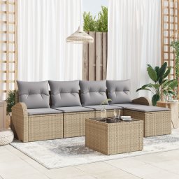 vidaXL Bankstel 6 st Beige en Licht Grijs poly rattan