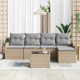 vidaXL Bankstel met kussen 6 pcs Beige en Licht Grijs poly rattan