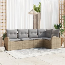 vidaXL Tuinbankenset 5 st Beige en Licht Grijs poly rattan