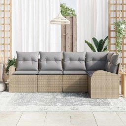 vidaXL Tuinbankenset met kussen 5 pcs Beige en Licht Grijs poly rattan